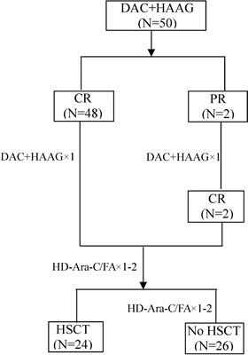 Efficacy and safety of decitabine combined with HAAG (homoharringtonine, aclarubicin, low-dose cytarabine and G-CSF) for newly diagnosed acute myeloid leukemia